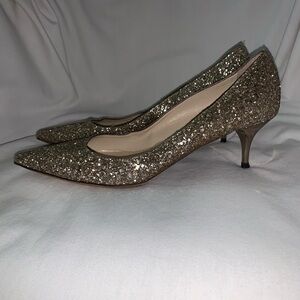 Jimmy Choo Aza Coarse Glitter Fabric Kitten Heel Pumps Pink Shadow EU-41 US-11